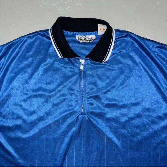 Men’s Vintage 80’s Cache Creek Athletic Brand Blue Jersey Zipper Polo Size: L - Picture 5 of 14